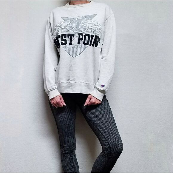 Vintage 90s Champion West Point Gray Heathered Distressed Spell Out Sweatshirt L - Picture 2 of 14